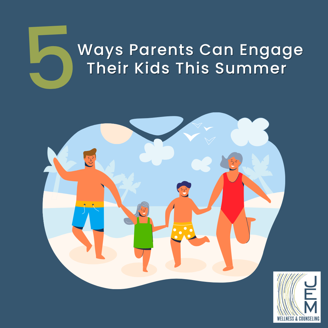 Illustration of a family of four running on the beach - 5 Ways Parents Can Engage Their Kids When School’s Out
